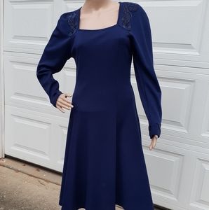 Liz Claiborne vintage knit navy blue dress